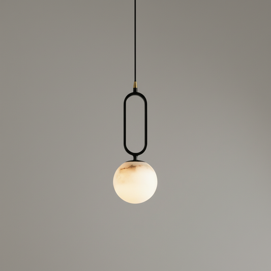 Alabastrowa Lampa Wisząca z Owalnym Pierścieniem | Oświetlenie Nowoczesne