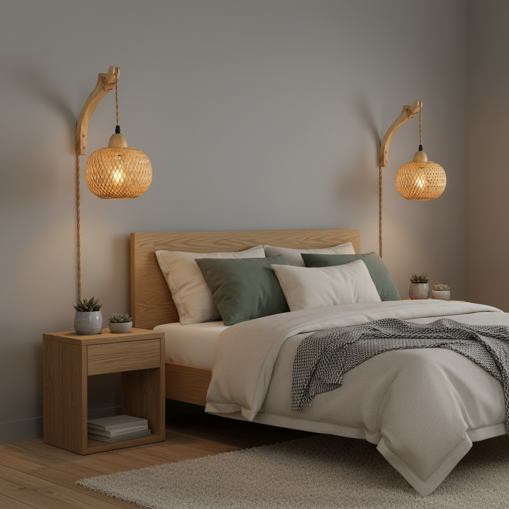 Bambusowy Kinkiet | Lampa Ścienna z Liny Konopnej